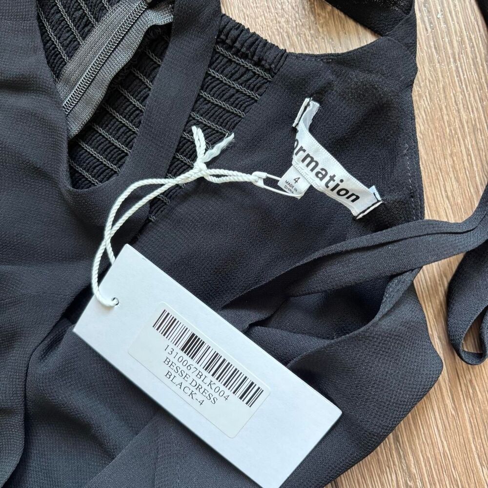 reformation besse dress black midi NEW viscose tie strap size 4 - Picture 3 of 6
